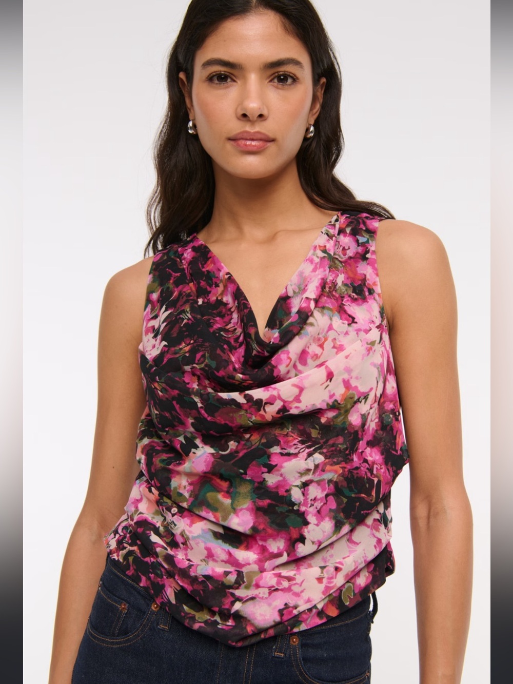 Abercrombie & fitch abstract floral draped sleeveless lined top sz large